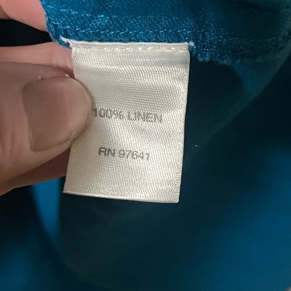 J. Jill love linen teal linen pop over tunic top with pleated hem shell buttons - Picture 12 of 12